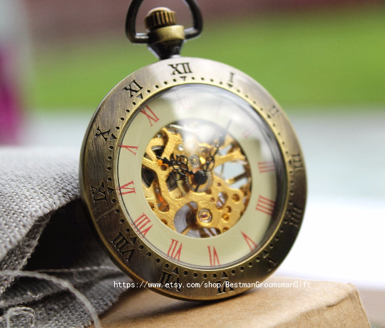 Prefect Wedding Gift Engravable Men's Pocket Watch Personalized Gift  Open Face Antique Gold Bronze Pocketwatch with chain wedding gifts for groomsmen M19