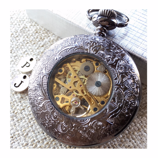 Father's Day Gift Pocket watch For Dad Father of the bride Mens Mechanical Black Pocket watch with chains Wedding gift MPW016