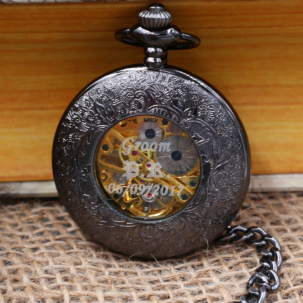 Classic Black Pocket Watch - Personalized Groomsmen Groom Gifts - Men Mechanical watch with chain Wedding - father of the Bride MPW022