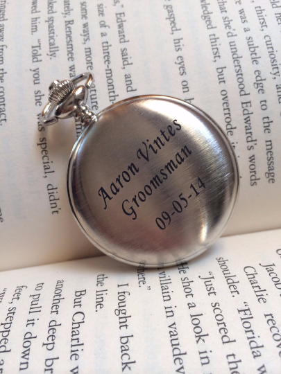 Engraved Pocket Watch Personalized Silver Brushed Full Hunter Groomsmen Gift Ships from Canada