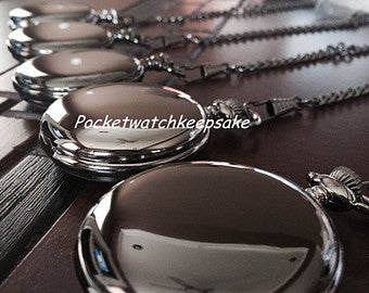 Perfect Groomsmen Gift Personalize Engraved Pocket Watch, Black QUARTZ Pocket Watch with Vest Chain- groomsmen  gifts VQ001