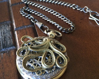 Groomsmen Gift Antique Bronze Pocket Watch necklace with Wing Charm- Gift for him -Groomsmen gift