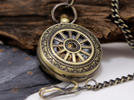Groomsmen Gift Custom Engraved Pocket Watch With Vest Chain Mechanical Bronze Watch Personalized Groomsmen Groom Gift For him MPW34