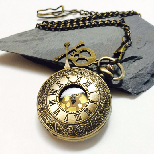 Pocket watches with Chain Bronze Quartz PocketWatch Steampunk Gift for Groomsmen
