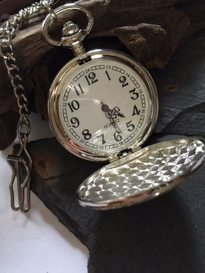 Silver Pocket Watch with chain Steam Punk Pocket Watch Necklace Wedding Best Man Groomsmen gift idea