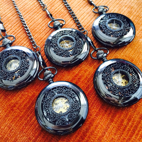Wedding Gift Set Personalized Pocket watch Engravable Mechanical Black Groomsmen gifts Wedding Gifts MPW003