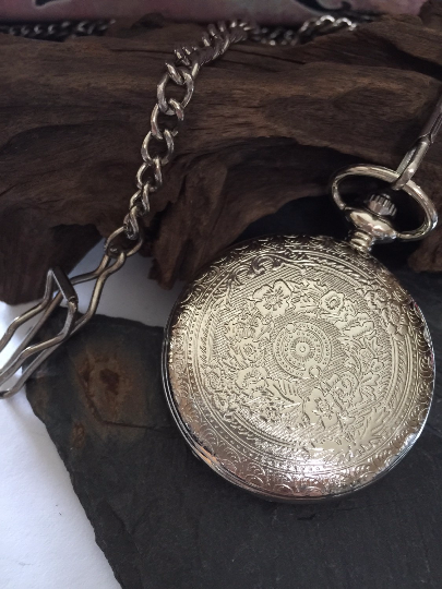 Silver Pocket Watch with chain Steam Punk Pocket Watch Necklace Wedding Best Man Groomsmen gift idea