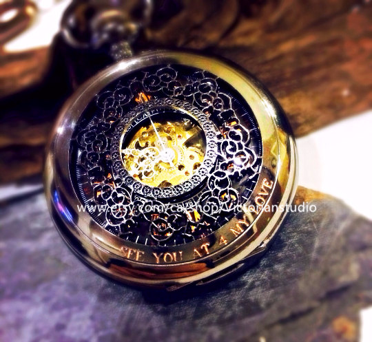 Wedding Gift Set Personalized Pocket watch Engravable Mechanical Black Groomsmen gifts Wedding Gifts MPW003