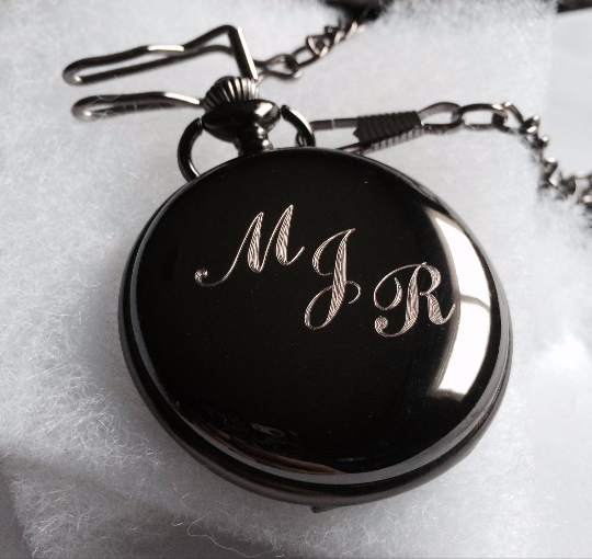 Groomsmen Gift Custom Black Pocket Watch Hand Wind Up with Vest Chain-Groomsmen gifts-Wedding Gift M029