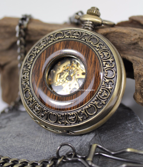 Groomsmen Gift Personalized Mens Pocket Watch Steampunk Mechanical Watch with vest chain Wedding gifts MPW007