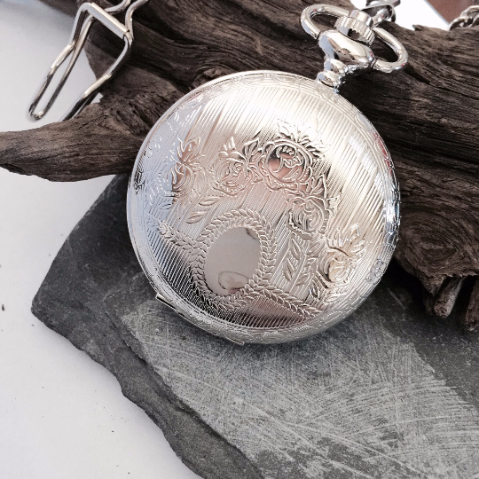 Groomsmen Gift Silver Pocket Watch Mechanical Watch with Chain Personalized Engravable Pocket Watch Custom Engraved Gift Groomsmen Wedding Gift MPW33