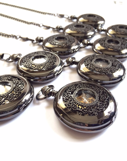 Wedding Gift Set Personalized Pocket watch Engravable Mechanical Black Groomsmen gifts Wedding Gifts MPW003