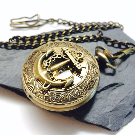 Pocket watches with Chain Bronze Quartz PocketWatch Steampunk Gift for Groomsmen