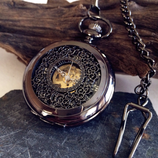 Wedding Gift Set Personalized Pocket watch Engravable Mechanical Black Groomsmen gifts Wedding Gifts MPW003
