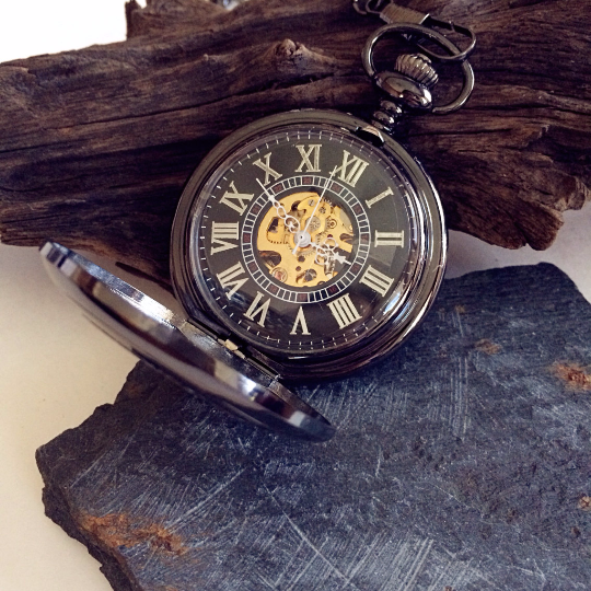 Wedding Party Gift Personalized Black Pocket watch Engravable Mechanical Mens Watch Gift For Him Personalized Groomsmen  Gifts  VM026