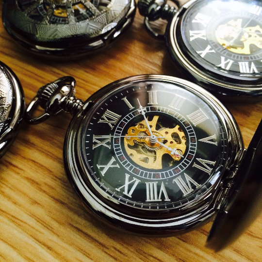 Wedding Party Gift Personalized Black Pocket watch Engravable Mechanical Mens Watch Gift For Him Personalized Groomsmen  Gifts  VM026
