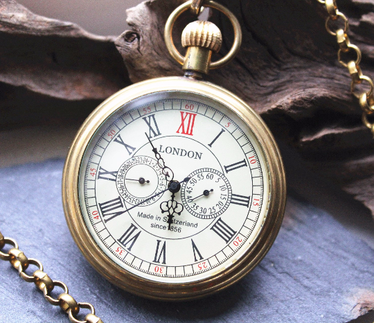 Premium Vintage-y pocket watch Gold Copper Antiqued Personalized Engravable Mens Watch VM010