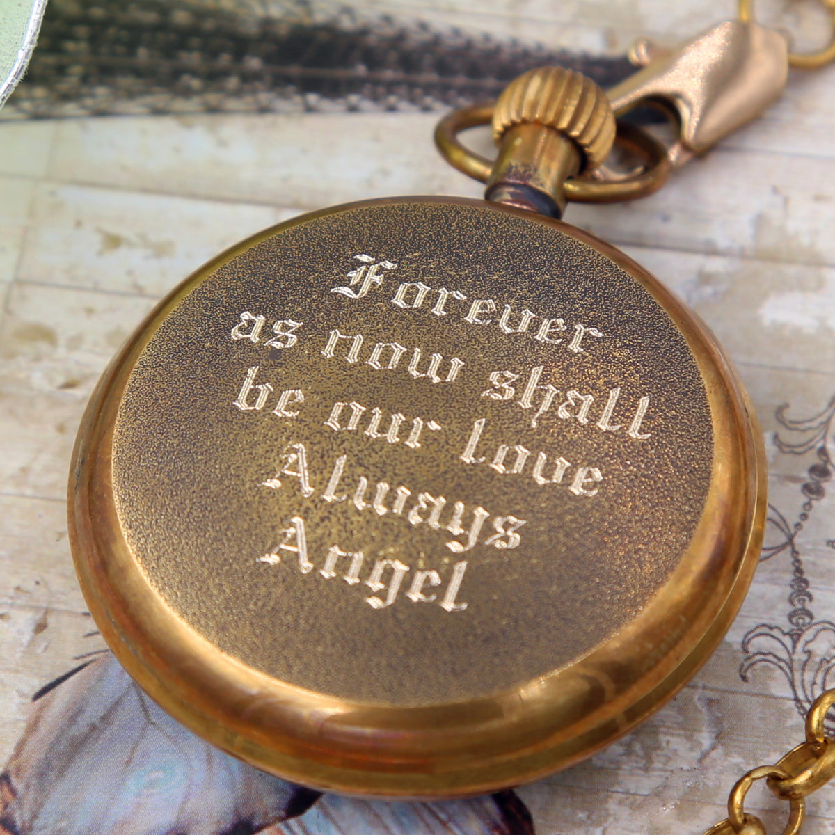 Premium Vintage-y pocket watch Gold Copper Antiqued Personalized Engravable Mens Watch VM010