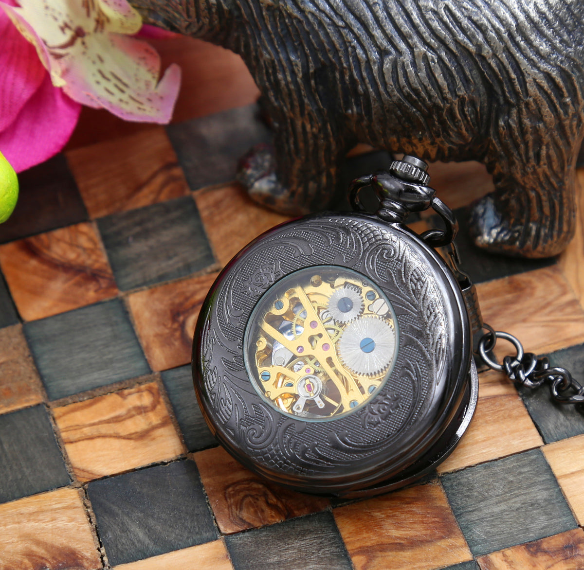 Neo Victorian Engravable Pocket Watch Mechanical Watch with chain Personalized Gift for him Groomsmen gifts MPW005