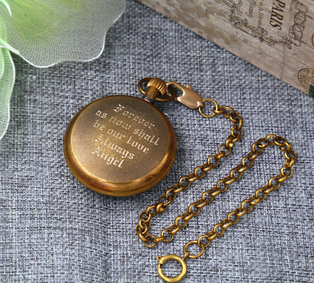 Premium Vintage-y pocket watch Gold Copper Antiqued Personalized Engravable Mens Watch VM010