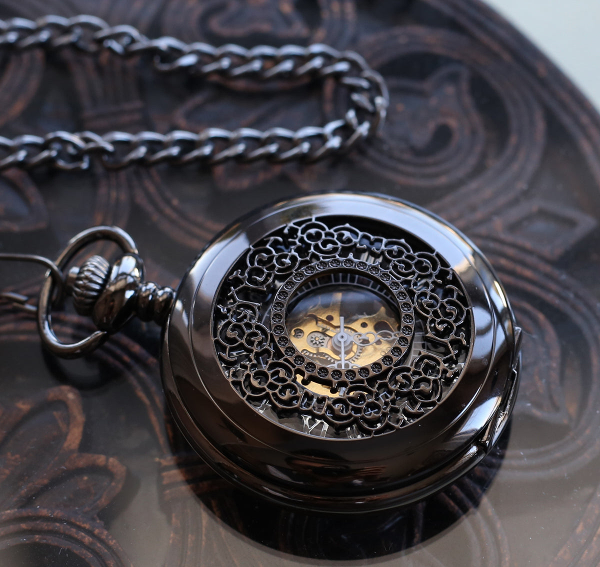 Antique Black Steampunk Mens Pocket Watch Engravable Groomsmen Gifts MPW004