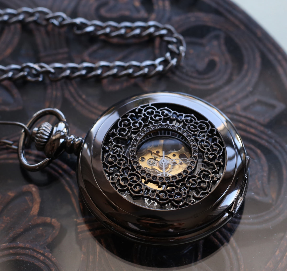 Antique Black Steampunk Mens Pocket Watch Engravable Groomsmen Gifts M PocketWatchKeepsakes