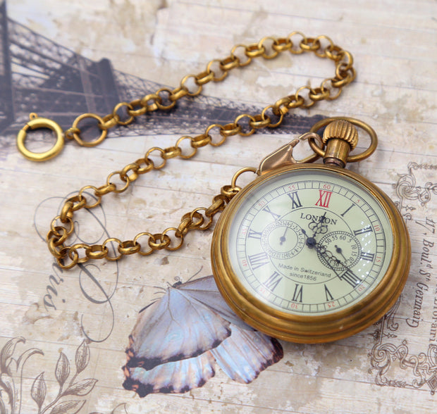 Premium Vintage-y pocket watch Gold Copper Antiqued Personalized Engravable Mens Watch VM010