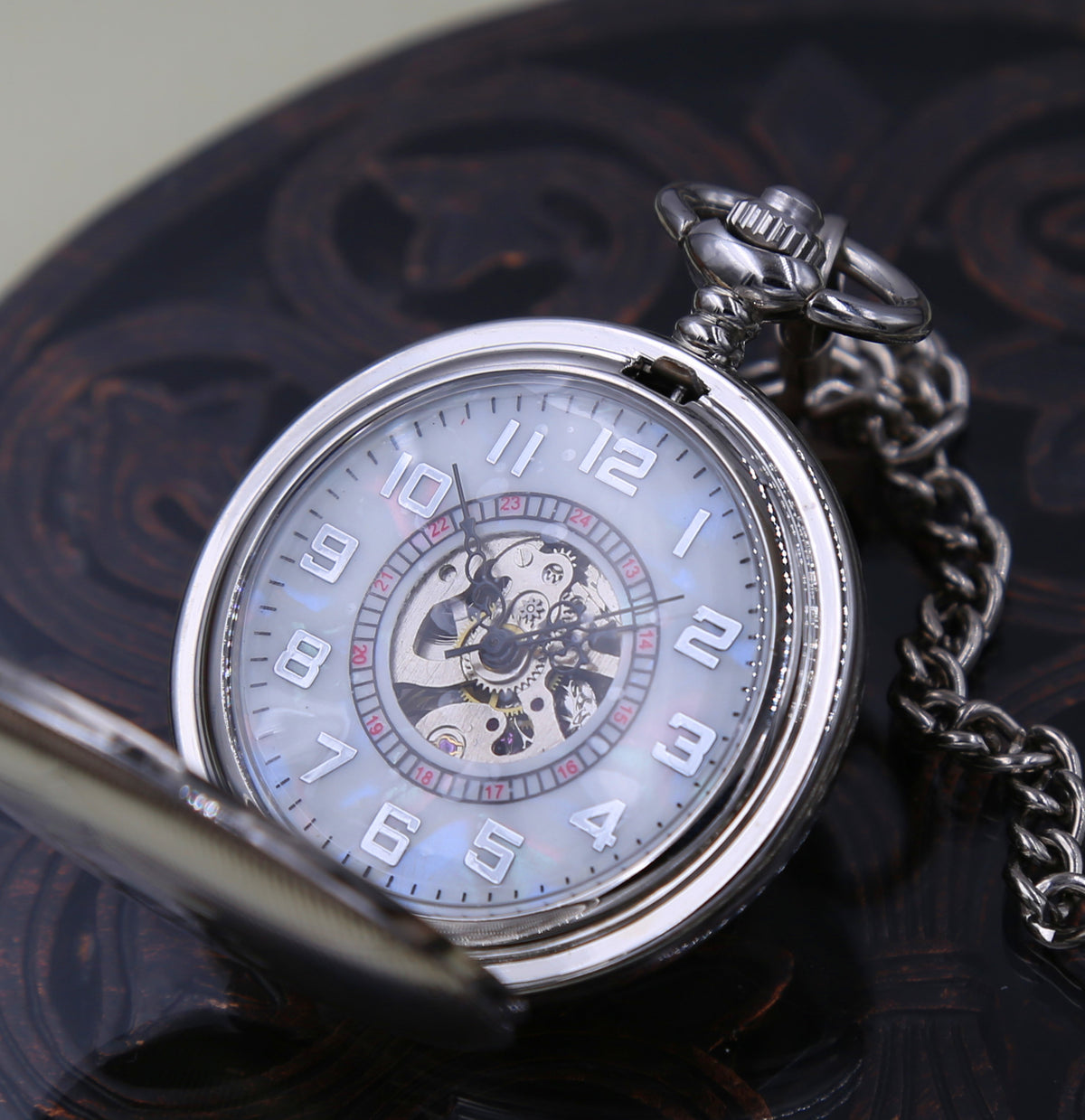 Silver Mechanical Pocket Watch Personalized Engravable Groomsmen Gift MPW011