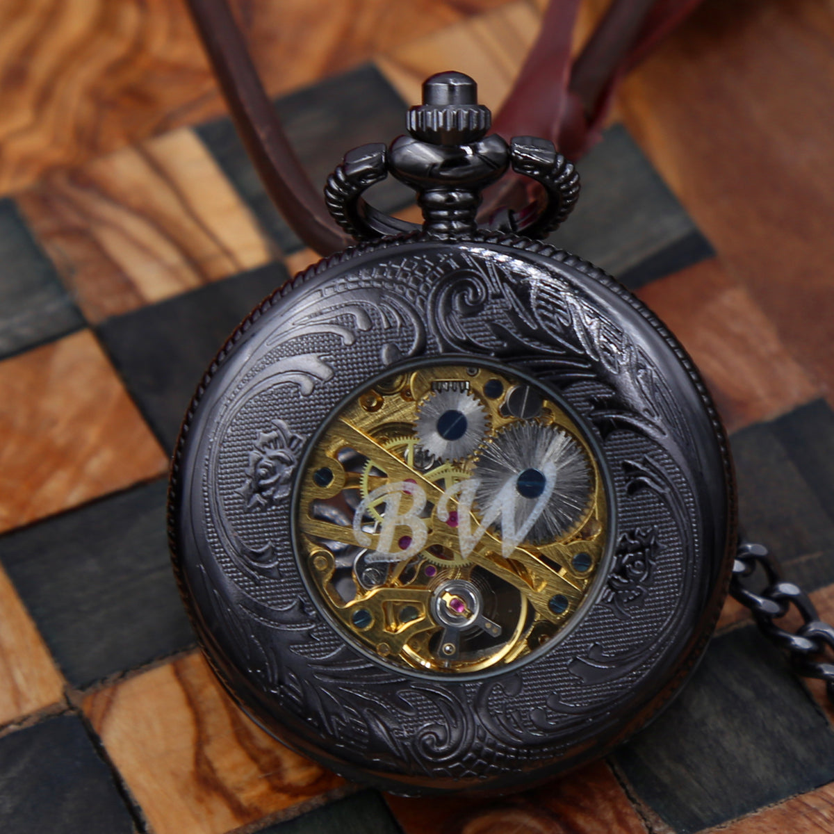 Antique Black Steampunk Mens Pocket Watch Engravable Groomsmen Gifts MPW004