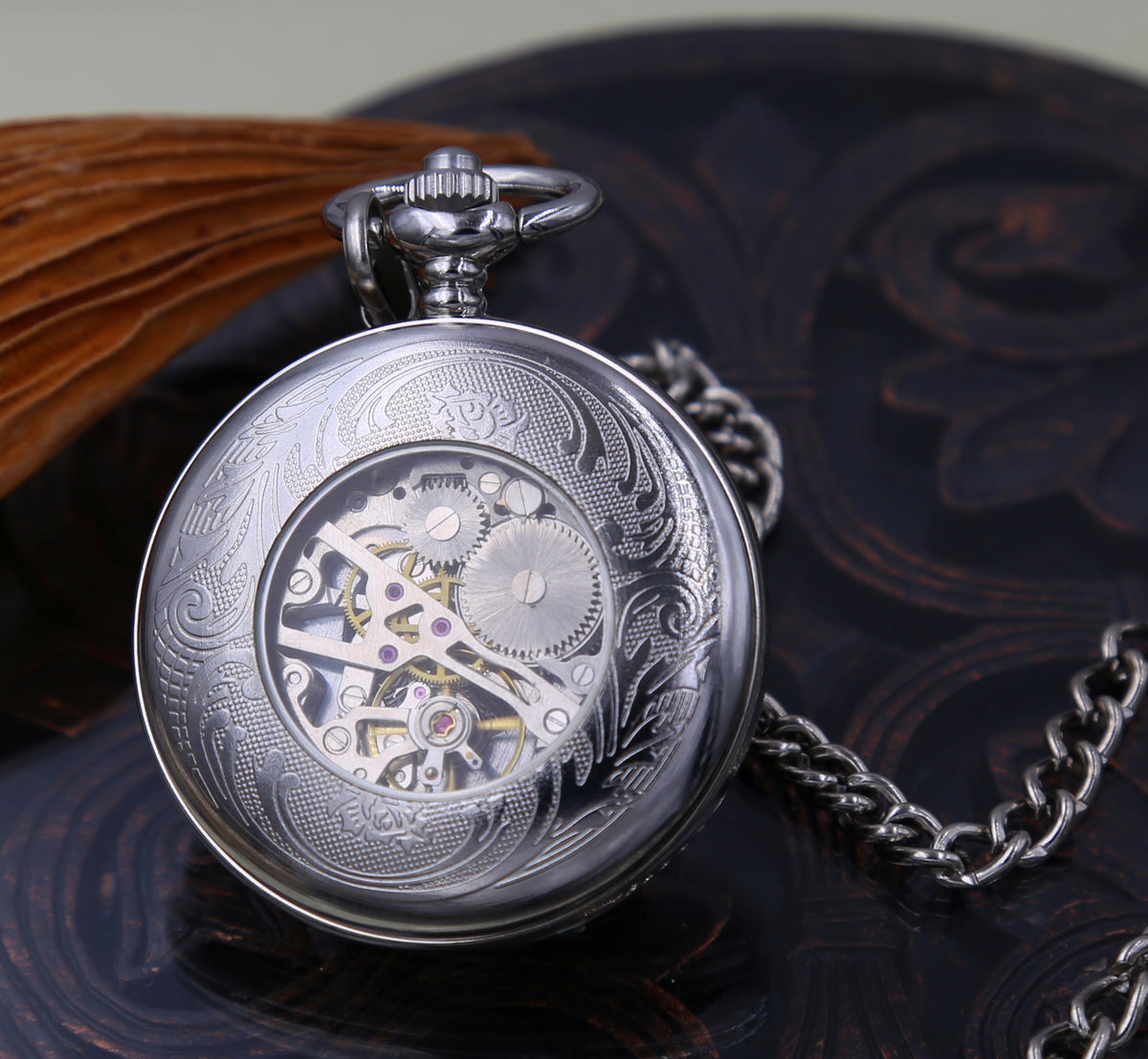 Silver Mechanical Pocket Watch Personalized Engravable Groomsmen Gift MPW011