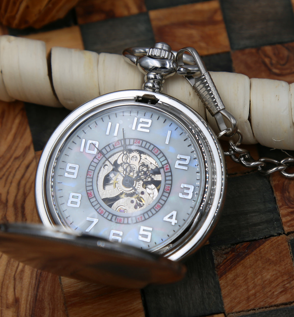 Silver Mechanical Pocket Watch Personalized Engravable Groomsmen Gift MPW011