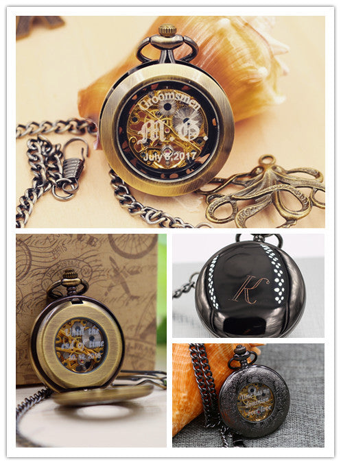 Silver Mechanical Pocket Watch Personalized Engravable Groomsmen Gift MPW011