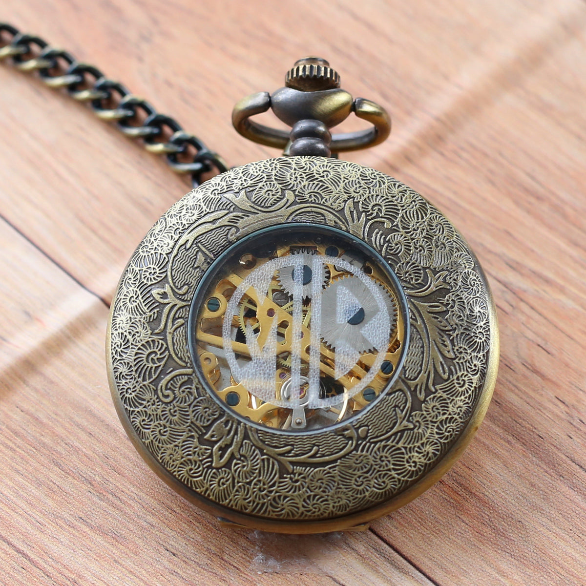Mens Personalized Pocket Watch with chain - Antique bronze - Steampunk - Mechanical watch WEDDING GIFT VM009