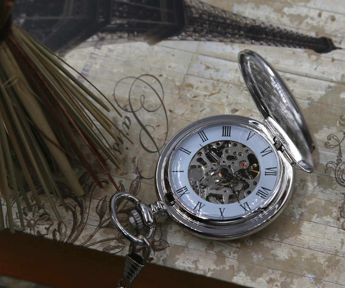 Victorian Silver Mens Pocket Watch Mechanical Personalized Groomsmen Gift VM013