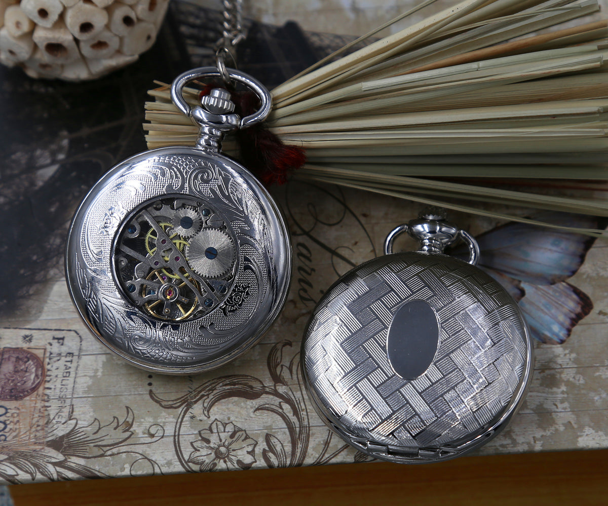Victorian Silver Mens Pocket Watch Mechanical Personalized Groomsmen Gift VM013