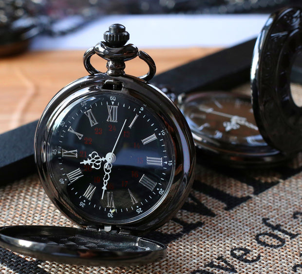 Groomsmen Gift Black Pocket Watch with Roman numerals Groomsmen gifts Wedding pocket watch VQ005