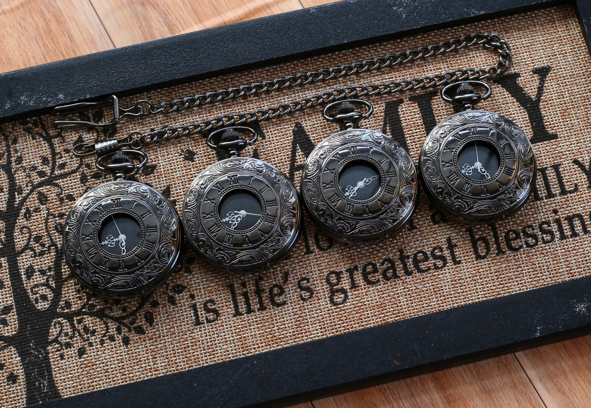 Groomsmen Gift Black Pocket Watch with Roman numerals Groomsmen gifts Wedding pocket watch VQ005