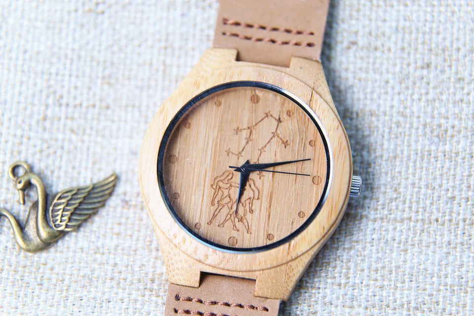 Men Wooden Quartz Watch With Constellation Christmas Gift Groomsmen Gift 002