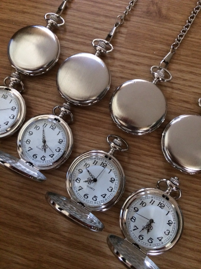 Engraved Pocket Watch Personalized Silver Brushed Full Hunter Groomsmen Gift Ships from Canada