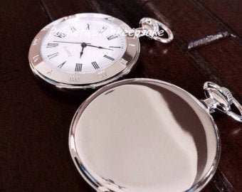 Groomsmens gifts Silver pocket watch Open Face  Simplicity Engravable Q002