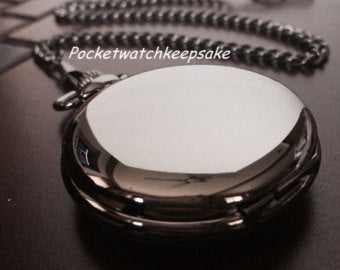 Groomsmen Gift Custom Black Pocket Watch Hand Wind Up with Vest Chain-Groomsmen gifts-Wedding Gift M029
