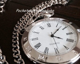 Groomsmens gifts Silver pocket watch Open Face  Simplicity Engravable Q002