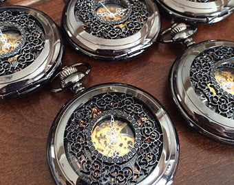 Wedding Gift Set Personalized Pocket watch Engravable Mechanical Black Groomsmen gifts Wedding Gifts MPW003