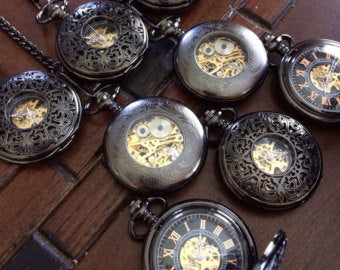 Neo Victorian Engravable Pocket Watch Mechanical Watch with chain Personalized Gift for him Groomsmen gifts MPW005