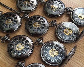 Wedding Party Gift Personalized Black Pocket watch Engravable Mechanical Mens Watch Gift For Him Personalized Groomsmen  Gifts  VM026