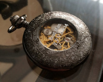 Wedding Party Gift Personalized Black Pocket watch Engravable