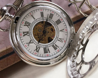 Groomsmen Gifts Silver Pocket watch Personalized Engravable Mens Mechanical watch Groomsmen Gifts Wedding MPW025