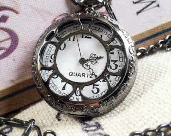 Black SteamPunk Pocket Watch - Mechanical watch- Personalized Gift for Him - Initial Letters - Engraved - Wedding Groomsmen Groom Gift