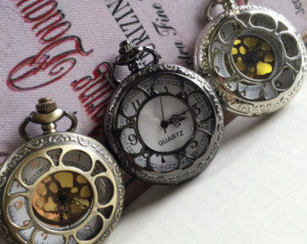 Black SteamPunk Pocket Watch - Mechanical watch- Personalized Gift for Him - Initial Letters - Engraved - Wedding Groomsmen Groom Gift