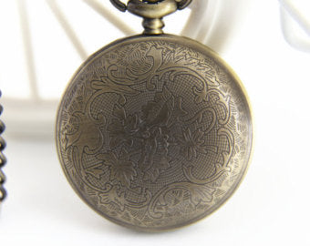 Antique Bronze Watch Necklace with Chain - Initial Letter Charms